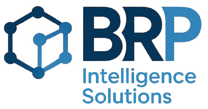 BRP Intelligence Solutions logo with a hexagonal molecular structure icon on the left.